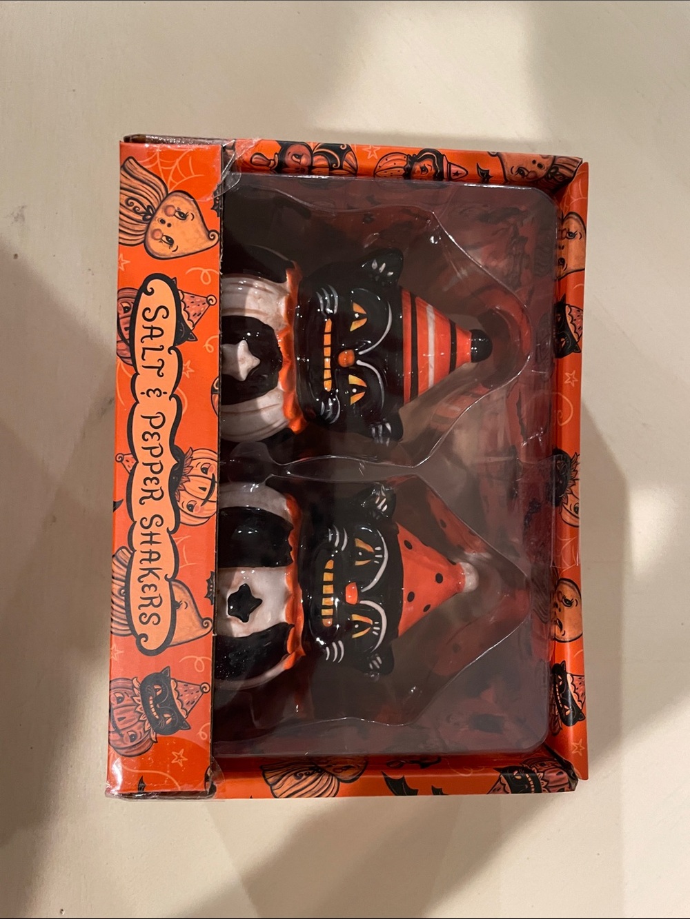 Halloween Black & Orange Cat Salt and Pepper Shakers - Festive Table Accent